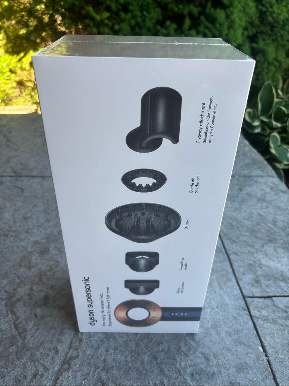 Dyson Supersonic Packaging - White with Black and Copper Accents